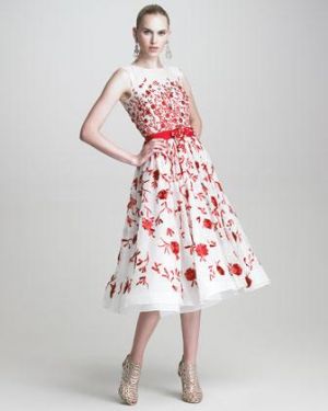 Oscar de la Renta red and white floral sleeveless embroidered dress.jpg